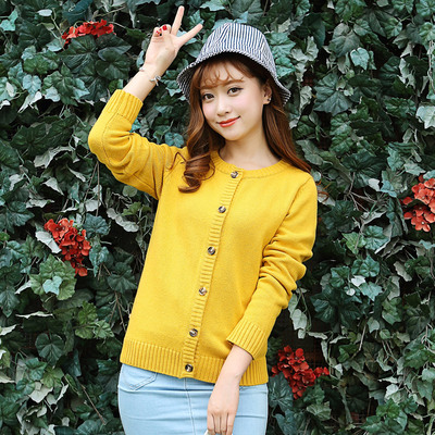 2016秋款韩国秋季女装纯色针织衫女士开衫针织外套毛衣亏本促销