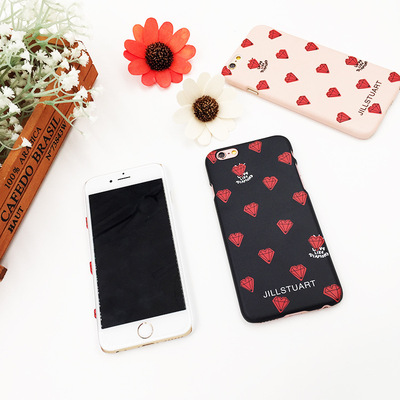 促销韩国雪莉同款爱心钻石iPhone6红手机壳苹果6plus磨砂保护壳