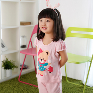 津贝2015夏季儿童短袖套装韩版卡通圆领套头t恤短裤女童短袖套装