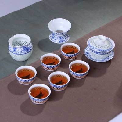 包邮礼盒装蜂窝高白十头玲珑茶具整套功夫茶具可定制LOGO厂家直销