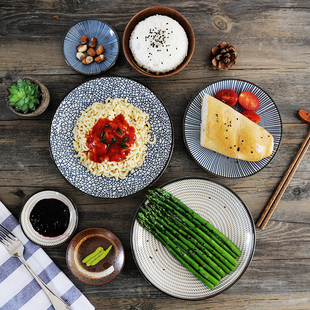 釉下彩复古日式陶瓷盘子菜盘圆盘调味碟 米饭碗日式和风餐具