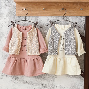 女童秋季新品婴儿马甲开衫二件套 韩版潮品长袖童套装宝宝连衣裙