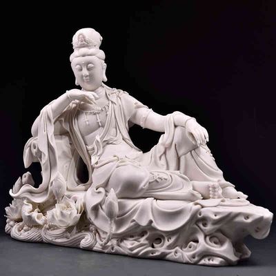 静卧禅思菩萨摆件手签限量刘铭志省级高级工艺美术师德化白瓷藏品