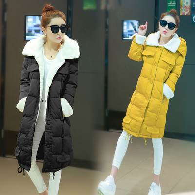 2016冬季新款韩版加厚棉衣外套女中长款羊羔毛棉袄收腰羽绒棉服潮