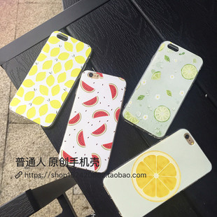 小清新浮雕柠檬西瓜苹果6s手机壳 iphone6plus硅胶挂绳保护套5se