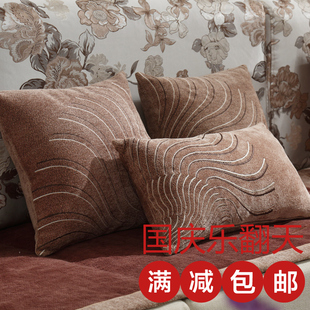 中式亚麻绣花抱枕 简约方形沙发靠垫 床头靠枕宜家腰枕枕套含芯