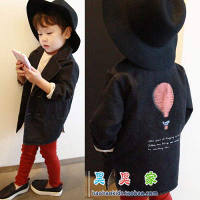 现货 韩国童装代购秋装 男童bb牛仔衣儿童热气球西服夹克大衣外套