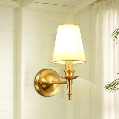北欧现代简约布艺全铜壁灯单头LED卧室床头灯饰美式阳台过道楼梯