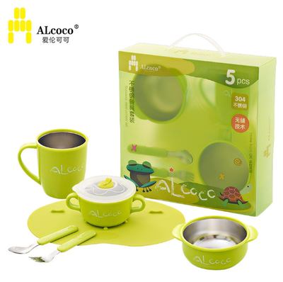 英国爱伦可可ALcoco婴儿不锈钢碗儿童餐具套装礼盒套碗宝宝碗包邮