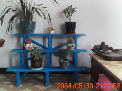 特价实木花架客厅多层蓝色花架子阳台阶梯置物架花盆架多彩花架