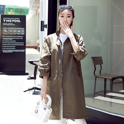 2016新款韩版秋季长袖风衣外套中长款百搭修身显瘦宽松休闲上衣