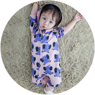韩国新品儿童爬服热销 2016秋季婴幼童大象印花连体衣