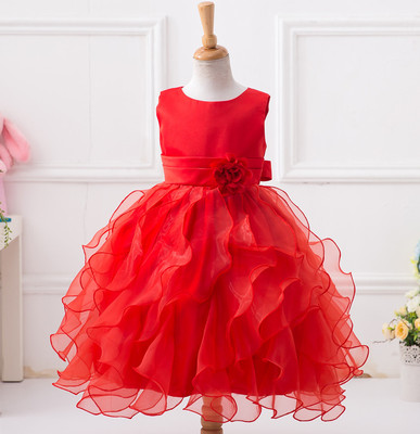新款儿童礼服裙蓬蓬裙女孩红色晚礼服小花童婚纱礼服女童公主裙夏