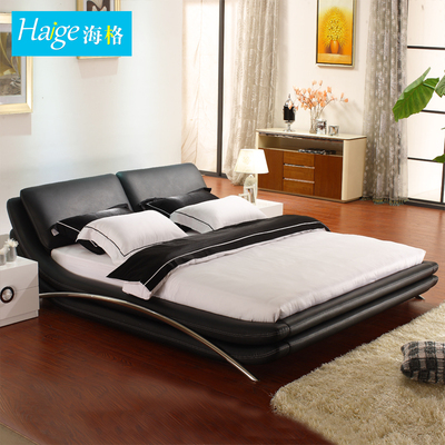 海格皮床真皮床现代简约双人床1.5米1.8米皮艺婚床软床欧式卧室床