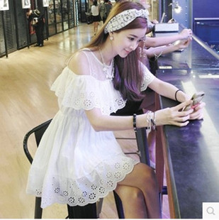 2015韩版夏装新款学院风甜美小清新打底裙子夏蕾丝荷叶边棉连衣裙
