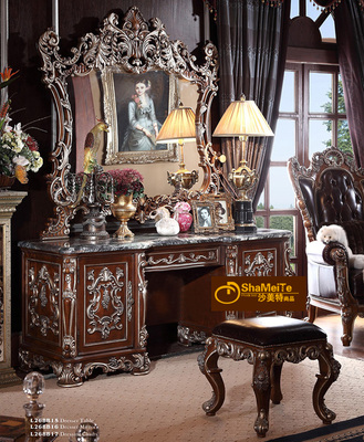 特价欧式梳妆台组合 实木雕花化妆桌 大理石奢华化妆柜卧室储物柜