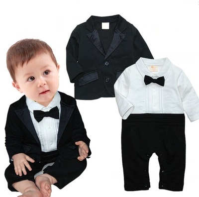 春秋装 小绅士黑西装造型哈衣+外套装 宝宝连体衣婴儿衣服装