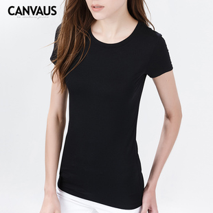 莫代尔高圆领Canvaus修身2015春装新款打底衫女纯色短袖T恤K215A