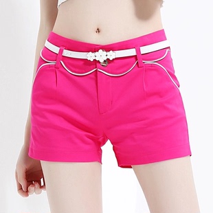 2015韩国女式夏季新款休闲短裤糖果色加大码高腰热裤薄显瘦棉 潮