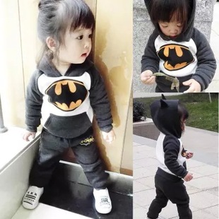 2016男童女童韩版秋冬款卫衣裤子加绒加厚蝙蝠套装小童1-2-3岁