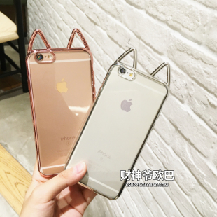 简约可爱猫咪耳朵iPhone6s手机壳苹果6/7plus透明保护套硅胶软壳5