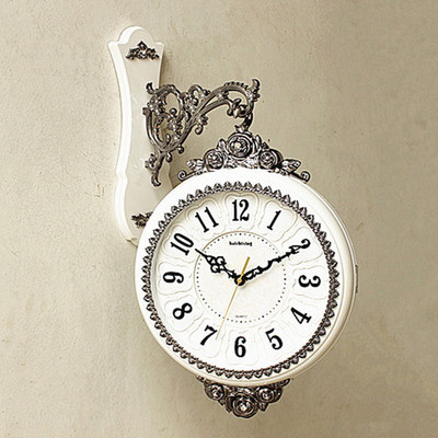 包邮霸王两面时钟中号静音客厅欧式双面挂钟创意中式复古石英钟表