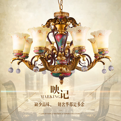 8头欧式客厅水晶吊灯大气吊灯美式地中海吊灯客厅树脂奢华灯具
