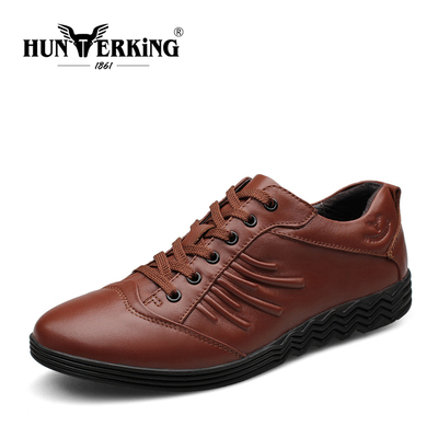 HunterKing/猎王 头层牛皮男鞋 褶皱艺术 日常休闲鞋 韩版皮鞋男