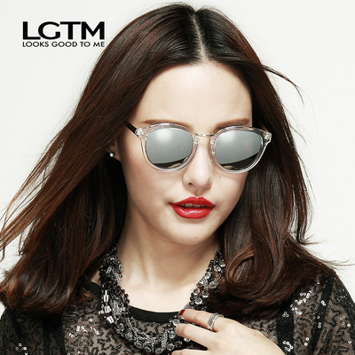 糖果色透明框墨镜大脸时尚炫彩太阳镜女复古潮人圆框男士眼镜LGTM