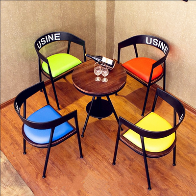 美式铁艺复古咖啡桌椅套件酒吧餐椅阳台户外休闲桌椅组合实木茶几