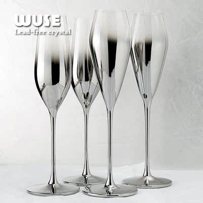 WUSE 创意电镀银金属感无铅水晶香槟高脚杯气泡鸡尾酒杯装饰摆件