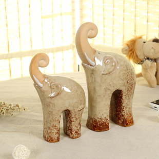 创意摆件吉祥如意母子象 陶瓷大象工艺品装饰摆设创意家居礼品