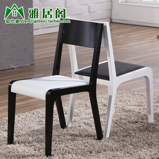 特价简约现代黑白餐椅高档皮革饰面木质休闲餐桌椅子实木电脑椅子