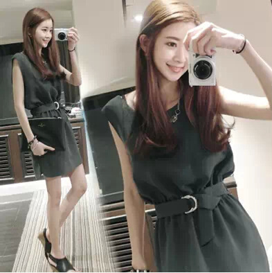 2014最新款时尚好看秋装新款韩版修身显瘦无袖大码女装雪纺连衣裙