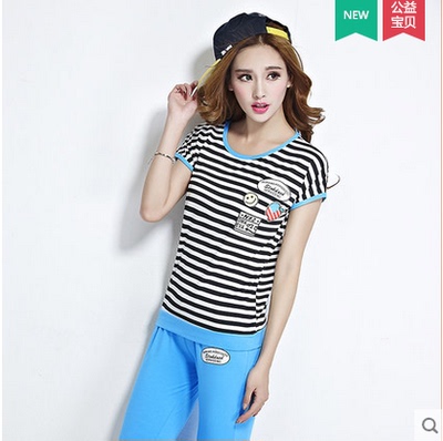 8857夏装新款时尚韩版短袖修身休闲运动套装7分裤女夏季女
