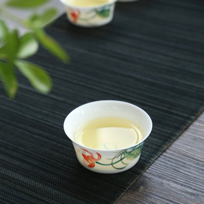 景德镇手绘功夫茶杯陶瓷品茗杯主人杯茶盏线条薄胎茶具建盏茶碗