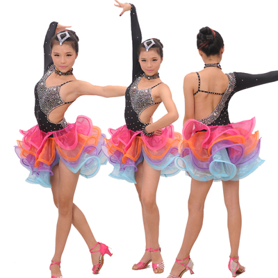 儿童专业拉丁舞表演服新款女童亮钻流苏拉丁舞裙少儿拉丁比赛服装