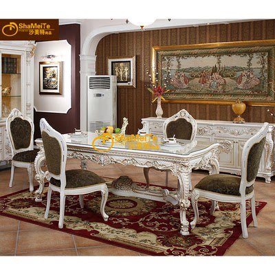 欧式餐桌椅组合实木长方形餐台法式宫廷餐厅餐桌高档别墅酒店家具