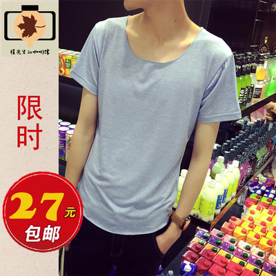 2016夏季新款男士短袖大圆领T恤衫休闲韩版纯色T恤日系男士短袖