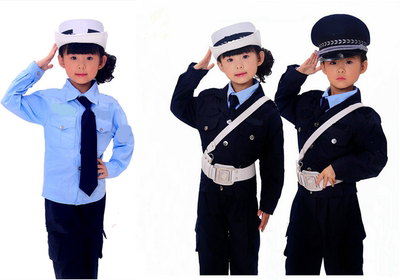 儿童长袖小军装小交警演出服男女童舞台摄影小警察制服保安表演服