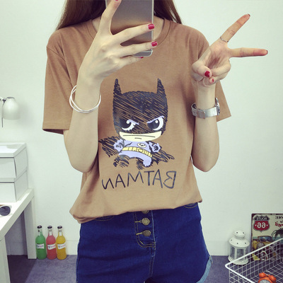 韩版体恤衫宽松显瘦上衣 学生闺蜜姐妹装卡通蝙蝠印花短袖T恤