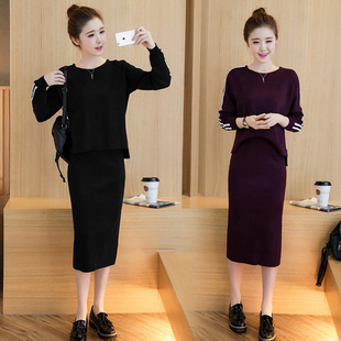 2016时尚青年秋冬装女装新款潮针织套装韩版套头毛衣两件套裙子