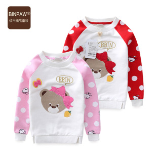 binpaw女童套头卫衣 秋装2016新款韩版童装 儿童宝宝纯棉刺绣上衣