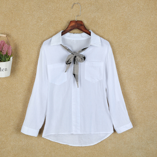 热门低价2016秋季款新款韩版装衬衫白色长袖送围巾韩范棉衬衣