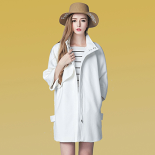 2015女装新品冬天女士毛呢大衣韩版纯色高领修身中长款呢子外套