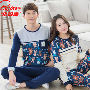 2015韩国卡通可爱情侣睡衣秋装男女士棉质长袖睡衣套装男款家居服