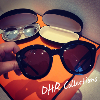 DHR2016春季h新款明星款欧美大框圆形复古墨镜黑色太阳镜女潮
