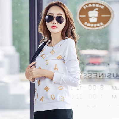 2016秋季新款韩版时尚圆领 字母卫衣女士修身显瘦卫衣女 印花绒衫