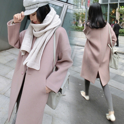 2016韩版秋冬新款宽松茧型大衣加厚毛呢中长款女外套风衣