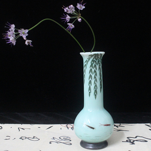 青瓷手绘陶瓷小花瓶花插迷你花瓶手工家居摆件时尚小花器水培花器
